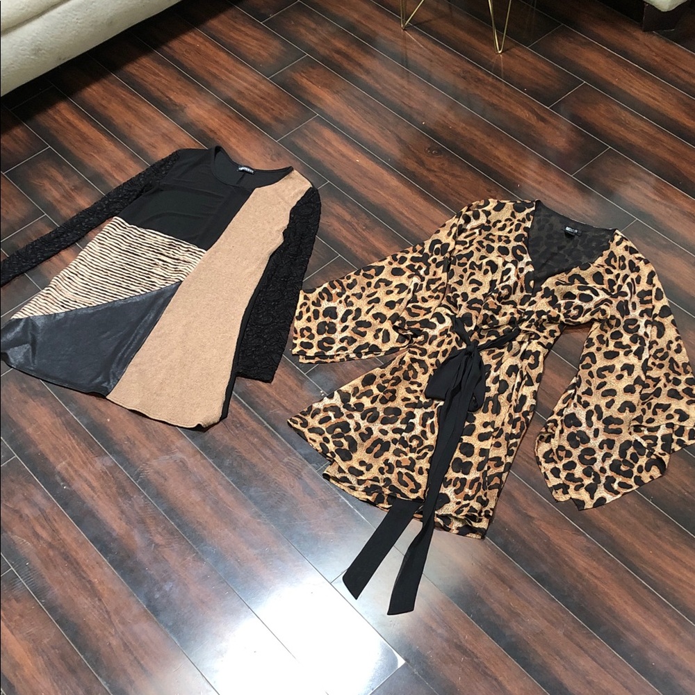 Vintage Leopard Print Wrap Blouse with Black Tie and dress size medium bundle